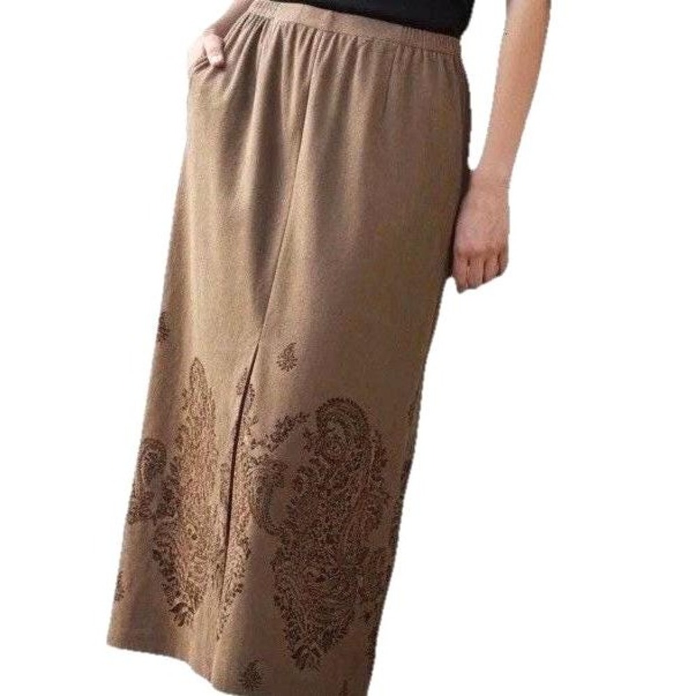 90s Brown‎ Midi Skirt Norton McNaughton 14P Paisley Western Vtg Sears New NOS